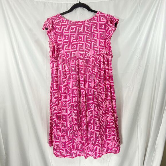 Savanna Jane Pink Embroidered Boho Shift Dress Med Cap Sleeve Geometric Floral - Picture 3 of 6